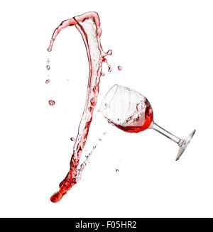 Red wine splash with a glass isolated on white background Stock Photo