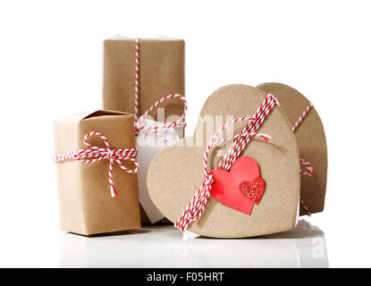 Small Handmade gift boxes isolated on white background Stock Photo