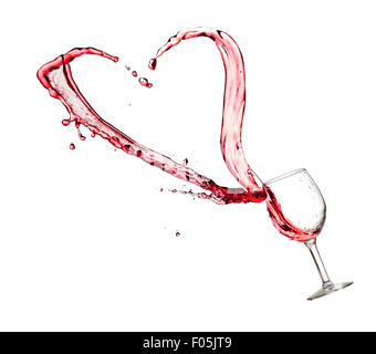 Heart splash from a glass of red wine isolated on white background Stock Photo