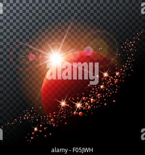 Glowing planet with asteroid belt on transparent background. Stock Vector