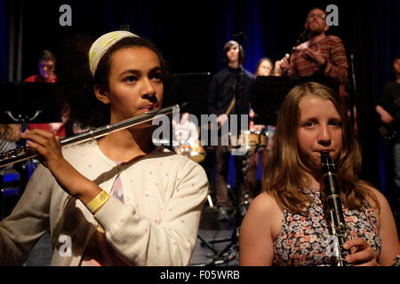 Powys, Wales, UK. 7th Aug, 2015. Brecon Jazz 2015 - Junior Jazz performing at the Guildhall in Brecon on Friday 7th August 2015 - The concert was performed by young musicians attending the Junior Jazz Summer School at the Royal Welsh College of Music and Drama. Stock Photo