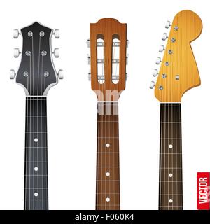 Set of Guitar neck fretboard and headstock Stock Vector