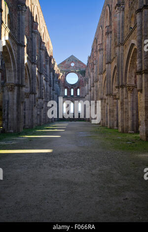 The roofless nave of Abbey of Saint Galgano, Tuscany, Italy Stock Photo