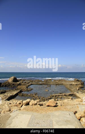 Remains of the Roman-Byzantine Promontory Palace in Caesarea National Park on Israel’s central Mediterranean coast Stock Photo