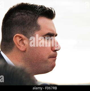 Bradford, West Yorkshire, UK. 7th Aug, 2015. Richard Burgon, Labour Member of Parliament for East Leeds, speaks at the rally for Jeremy Corbyn,  at the Karmand Community Centre Cricket ground on Friday 7th August 2015, Bradford , West Yorkshire, UK Credit:  Graham Hardy/Alamy Live News Stock Photo