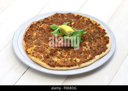 lahmacun, turkish minced meat pizza isolated on white background Stock Photo