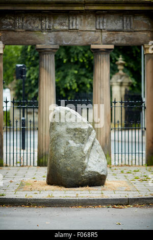 A large stone memorial at the front entrance at Turncroft Lane, at Woodbank Memorial Park in Stockport. Stock Photo