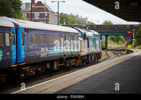 DRS Direct Rail Services Class 37/4 37423 named Spirit of the Lakes arrives at Barrow-in-Furness with 2C40 0842 Carlisle - Barro Stock Photo