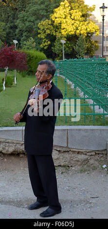 Romanian fiddler waits for wedding party in Bucharest, Romania Stock Photo
