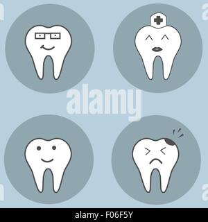 teeth set. Dental collection for your design. Vector cartoons. Illustrations for children dentistry. Stock Vector