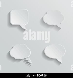 Chat bubbles - paper cut design. White color on light grey background. Stock Vector