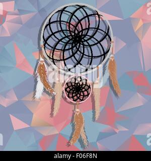 beautiful dream catcher on polygonal  background with triangles. Stock Vector