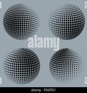Collection of halftone sphere vector logo template. Abstract globe symbol, isolated round icon, business concept .You can use science and technology, tourism, financial or environmental background. Stock Vector