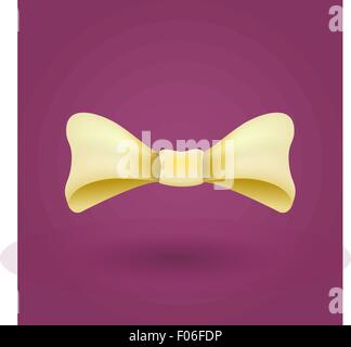 Glamorous vector 3d bow tie.  Yellow on violet background. Stock Vector