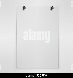 Blank white poster hanging on wall. Vector. Stock Vector
