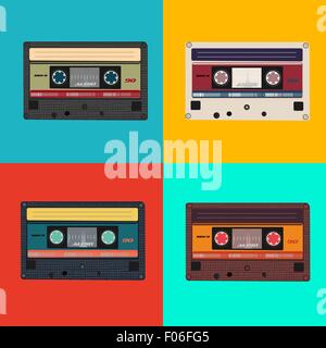 Realistic illustration of colorful radio cassettes tapes Stock Vector