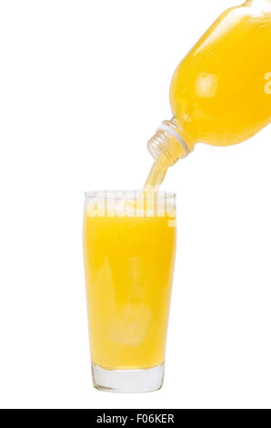 Pouring orange juice into glass isolated with clipping path Stock Photo