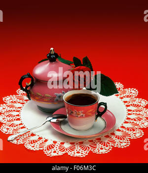 Oriental serve of coffee in red ambient Stock Photo