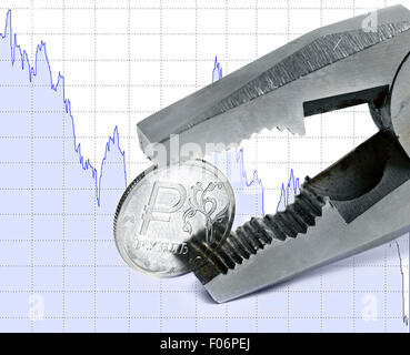 Ruble collapse crash exchange rate on international stock Stock Photo