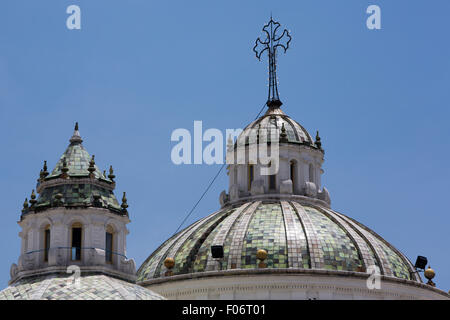 Metropolitan Cathedral of Quito in the Historic center early in the morning with blue clear sky, Quito, Ecuador 2015 Stock Photo
