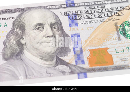 Benjamin Franklin portrait on one hundred dollars banknote Stock Photo