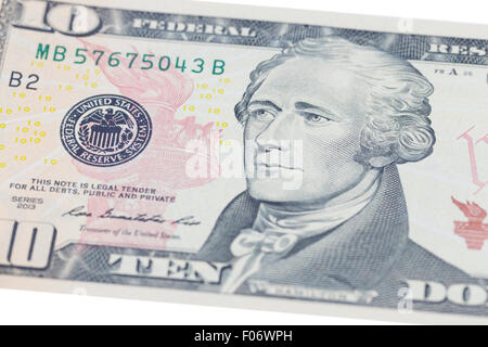 Alexander Hamilton portrait on ten dollars banknote Stock Photo