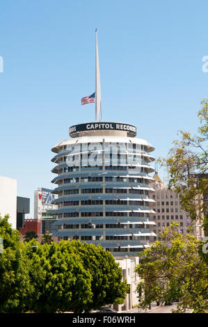 The Capitol Records Building, also known as Capitol Records Tower, in Hollywood, Los Angeles, California, USA Stock Photo