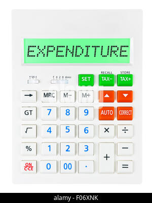 Calculator with Expenditure on display isolated on white background Stock Photo