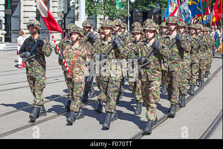 ZURICH - AUGUST 1: Infantry divisionof the Swiss army taking part in the Swiss National Day parade on August 1, 2012 in Zurich,  Stock Photo