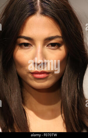 Model Jessica Gomes on the runway during a rehearsal ahead of the David Jones Spring/Summer 2015 Collection Launch in Sydney. Stock Photo