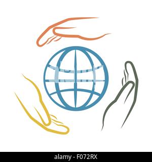 hands around earth as ecology concept vector illustration Stock Vector