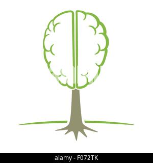 Human brain tree symbol think green concept vector illustration. Stock Vector