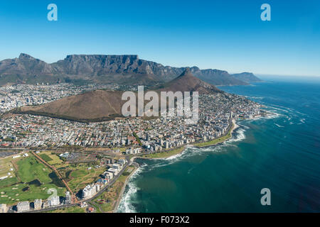 Aerial view of city and beaches, Cape Town, Western Cape Province, Republic of South Africa