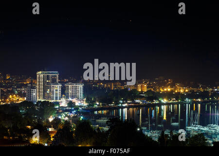 Night city Budva, Montenegro, Balkans Stock Photo