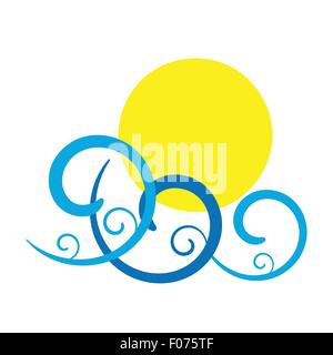 abstract sun and sea waves as summer time icon flat design vector illustration Stock Vector
