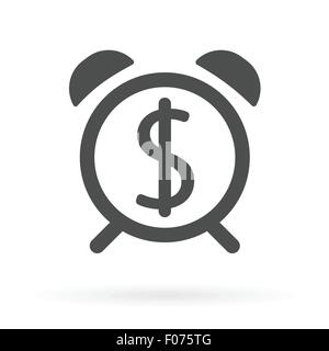 Dollar sign with alarm clock as time is money concept icon vector illustration. Stock Vector