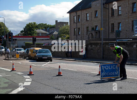 Edinburgh, Scotland, UK. 9th August, 2015. Four vehicle crash in Willowbrae Road Edinburgh, Scotland approximately 15.10pm. Police arrived at 15.20pm one of the cars had the air bag deployed, leading vehicle has german registration plate. Stock Photo