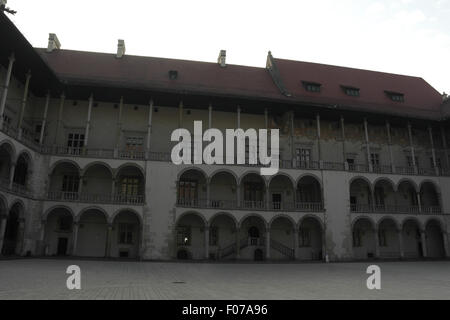 White sky early morning view across Renaissance style Arcaded Courtyard, Wawel Castle, Cracow, Poland Stock Photo