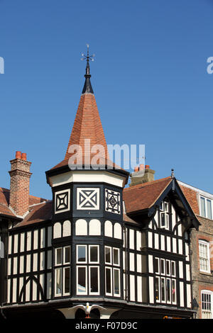 Unusual architecture from Spice Island in Old Portsmouth. Interesting view of the upper story of the building. Stock Photo