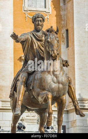 Marcus Aurelius Rome, statue of the emperor Marcus Aurelius in the courtyard of the Capitoline Museum in Rome, Italy. Stock Photo