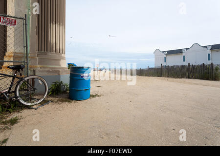 Beach seen from abandoned casino, Asbury Park, New Jersey Stock Photo