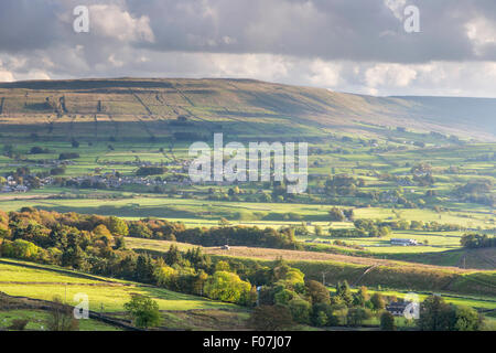 Autumn evening light over Wensleydale from the Buttertubs Pass, Yorkshire Dales National Park, North Yorkshire, England, UK Stock Photo