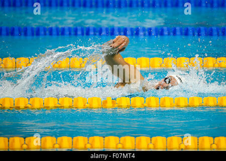 Kazan, Russia. 9th Aug, 2015. Katinka Hosszu of Hungary competes during the Women's 400m Individual Medley Swimming Final at FINA World Championships in Kazan, Russia, Aug. 9, 2015. Katinka Hosszu claimed the title in a time of 4 minutes 30.39 seconds. © Zhang Fan/Xinhua/Alamy Live News Stock Photo