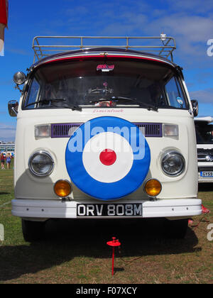 VW Volkswagen camper van covered in stickers at a VW show. England ...