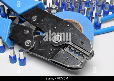 Tools for electricians crimpers and accessories Stock Photo