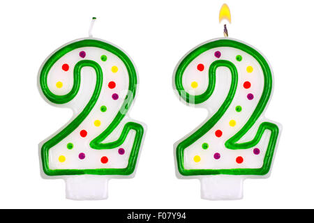 Birthday candles number two isolated on white background Stock Photo