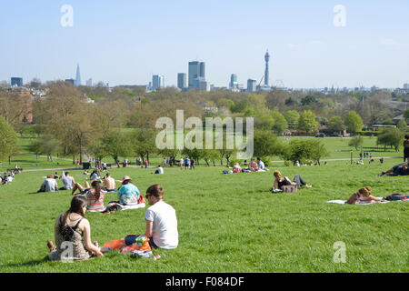 View of central London from Primrose Hill, London Borough of Camden, London, England, United Kingdom