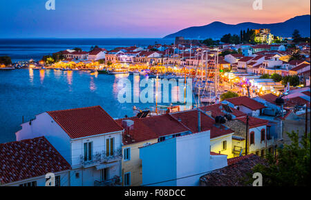 Sunset over the small town of Pythagoreio on the greek island of Samos. Stock Photo