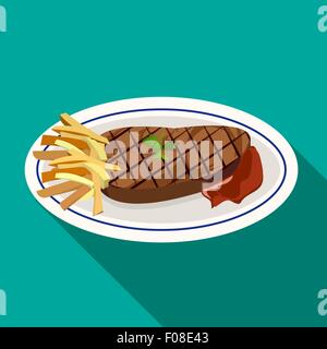 Grilled meat steak flat style Stock Vector