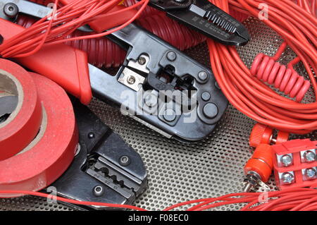 Tools for electricians crimpers and accessories Stock Photo
